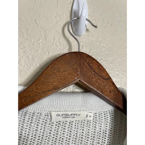 Suitsupply Off-White Crochet Polo Cardigan Cotton Silk Mens Medium - Picture 5 of 10